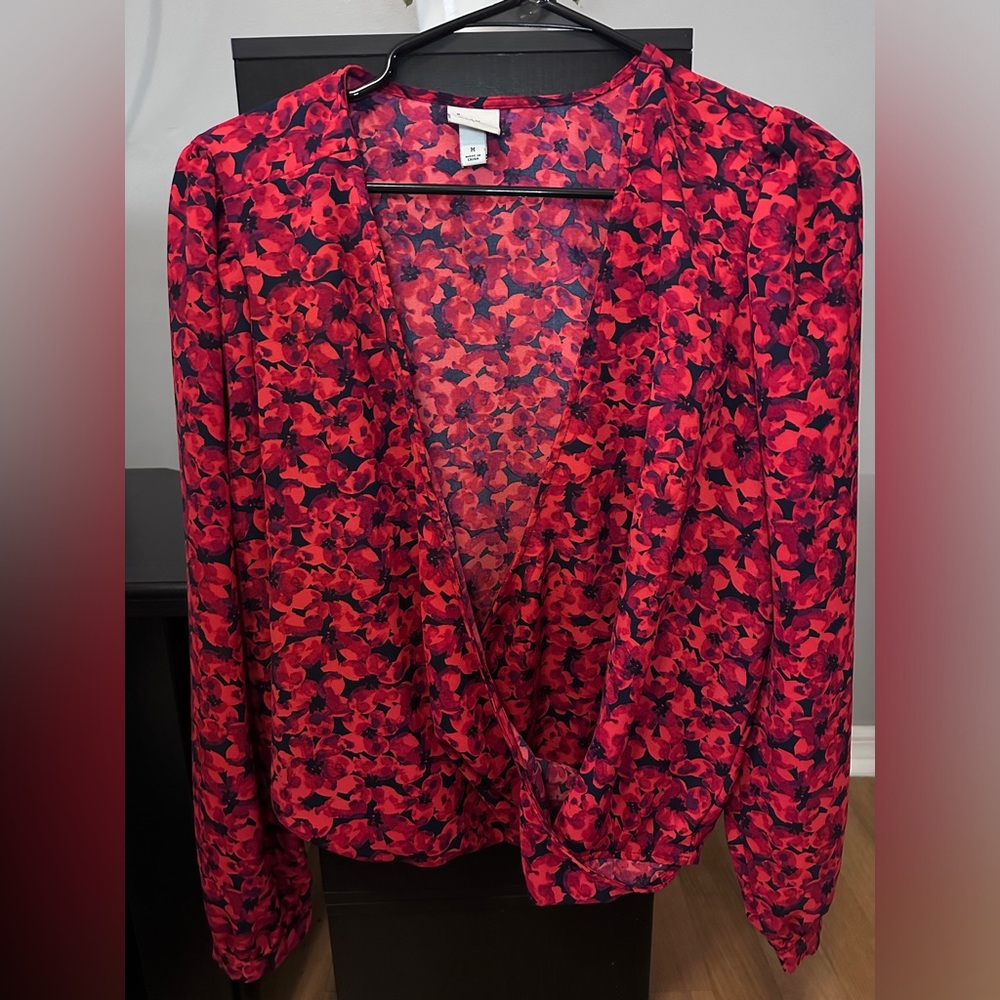 Black and Red flowery long sleeve blouse